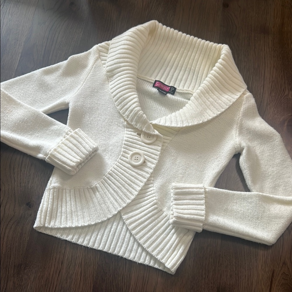 Say What Women’s Off White Ribbed Cardigan Sweater Medium